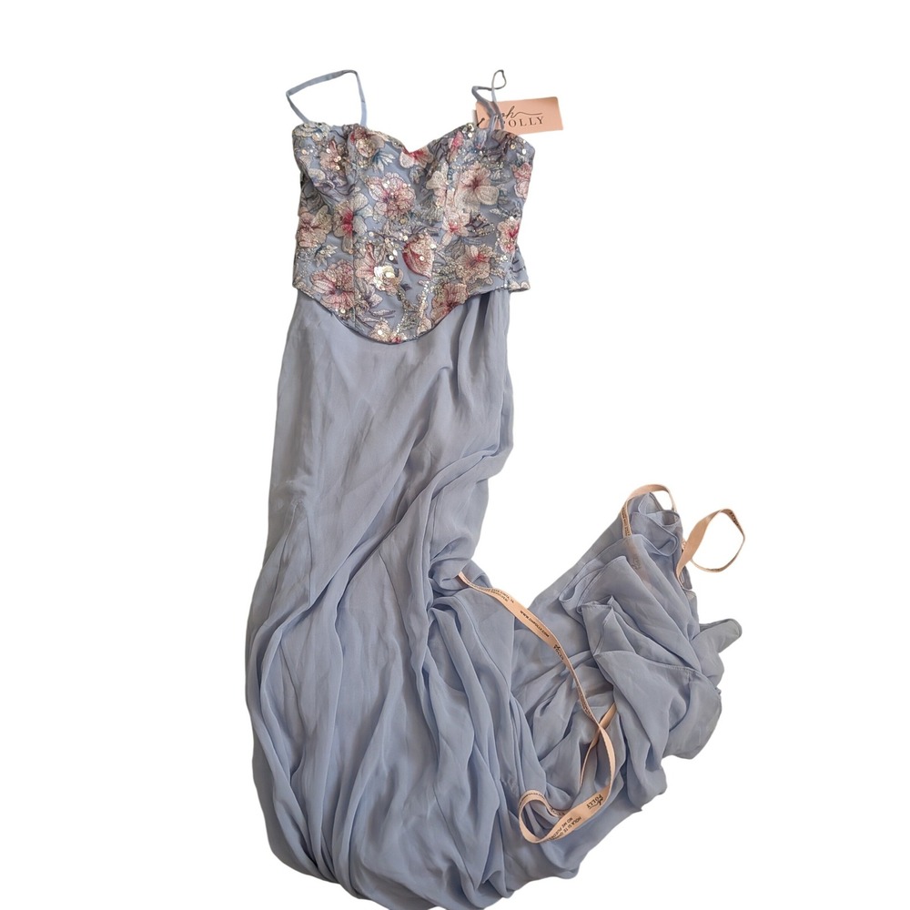 Oh Polly Lysana Blue Sequin Floral Corset Maxi Gown Dress US 6 Prom Formal - Picture 5 of 14